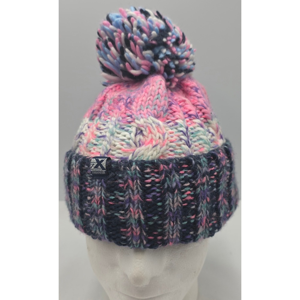 ZeroXposur Beanie Womens S/M Pink Blue Pom Cable Knit X35202Z